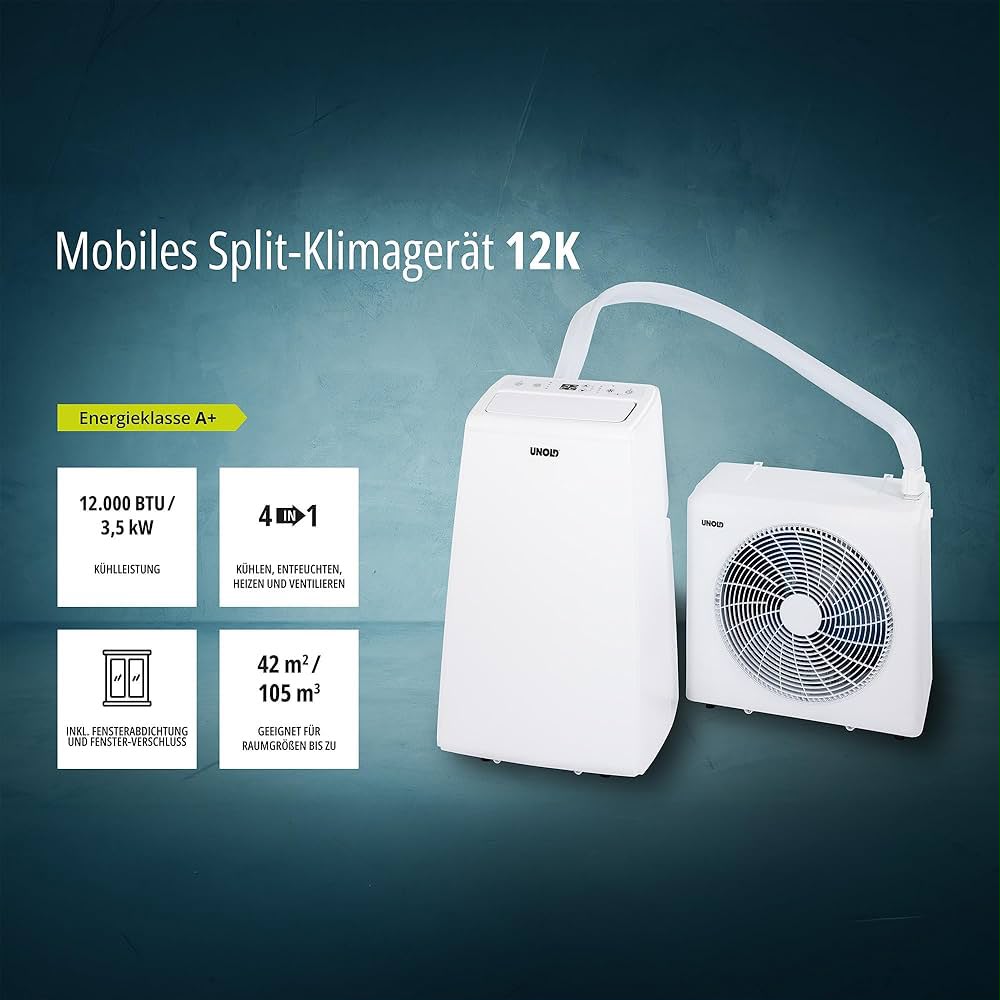 UNOLD 86340 Climatizzatore Split Mobile 12.000 BTU – 3,5 kW, Riscaldamento e Raffrescamento